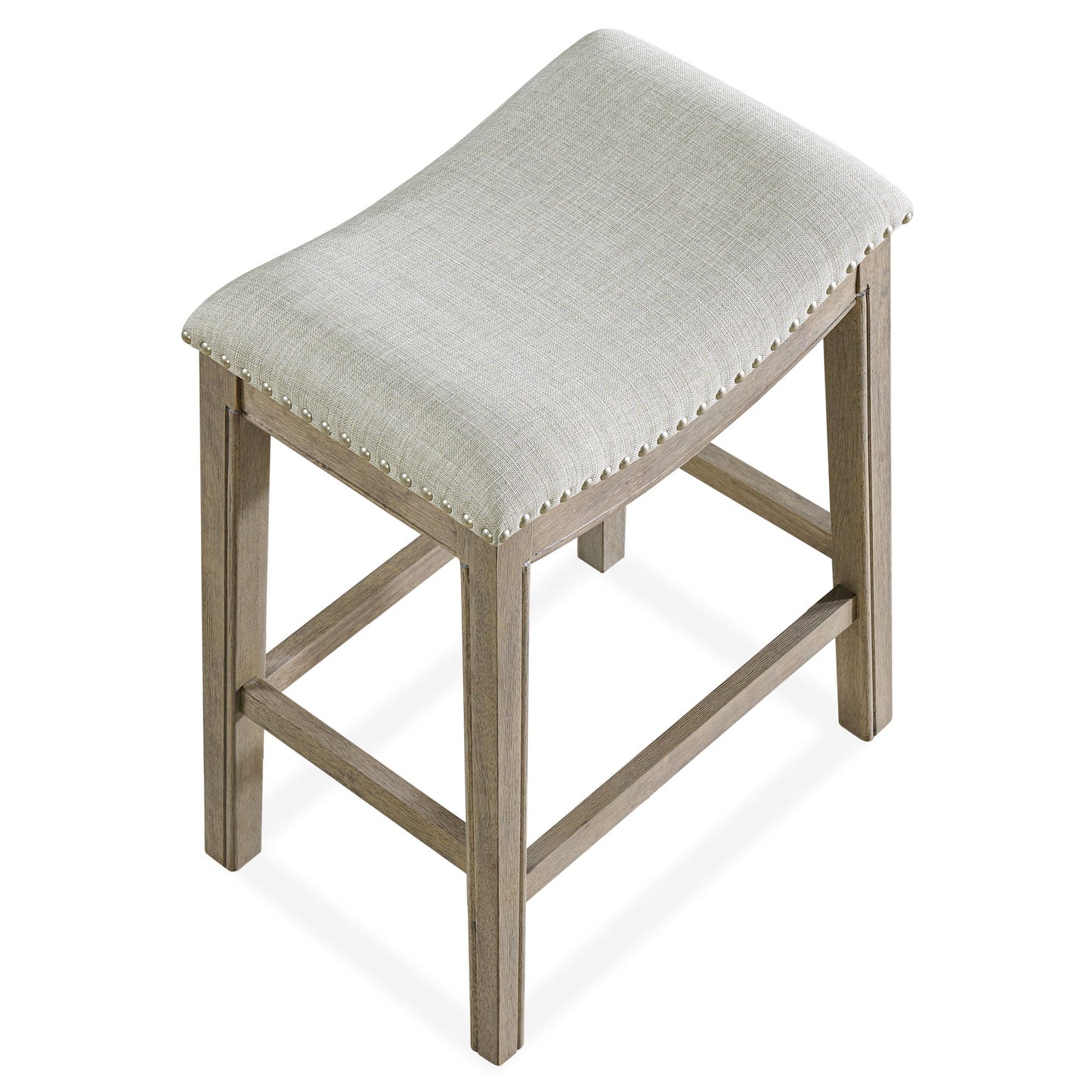ROME + OAK Parker Backless Saddle Kitchen Counter Stool, Oak, Grey Upholstery