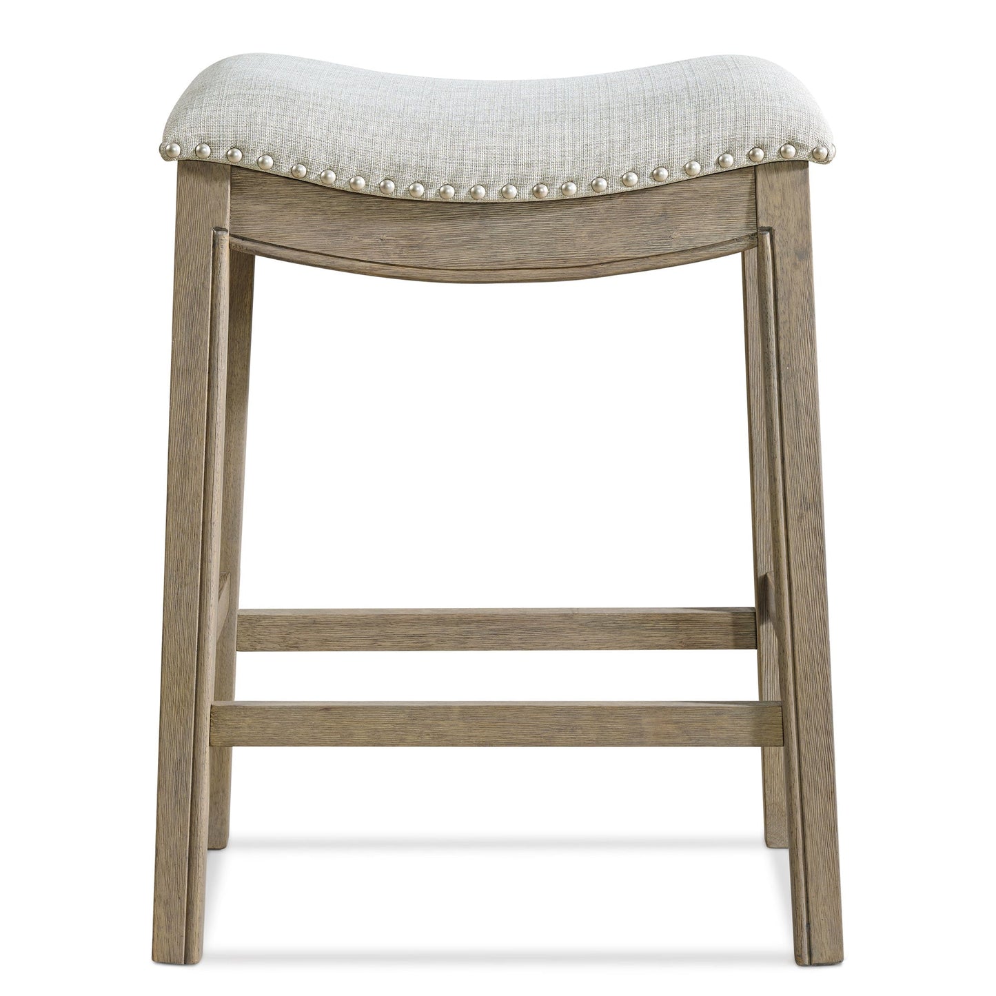 ROME + OAK Parker Backless Saddle Kitchen Counter Stool, Oak, Grey Upholstery