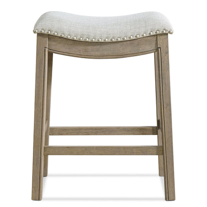 ROME + OAK Parker Backless Saddle Kitchen Counter Stool, Oak, Grey Upholstery