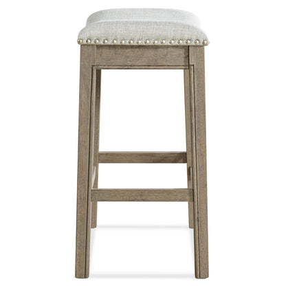 ROME + OAK Parker Backless Saddle Kitchen Counter Stool, Oak, Grey Upholstery