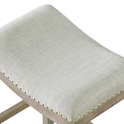 ROME + OAK Parker Backless Saddle Kitchen Counter Stool, Oak, Grey Upholstery