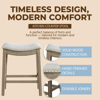 ROME + OAK Parker Backless Saddle Kitchen Counter Stool, Oak, Grey Upholstery