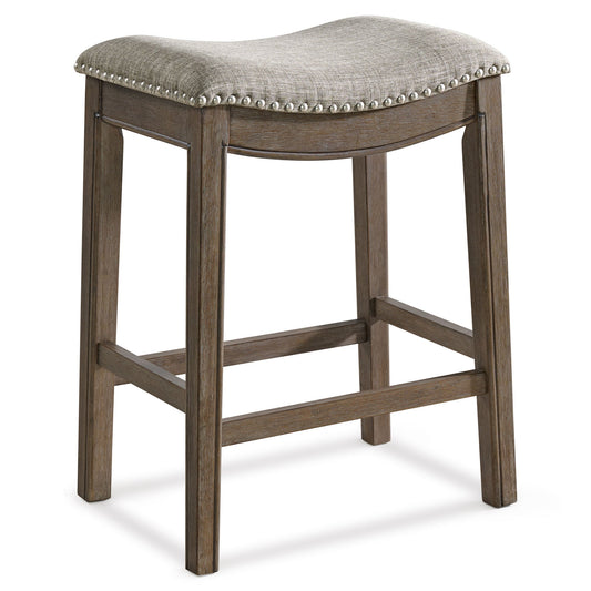 ROME + OAK Parker Backless Saddle Kitchen Counter Stool, Walnut, Grey Upholstery