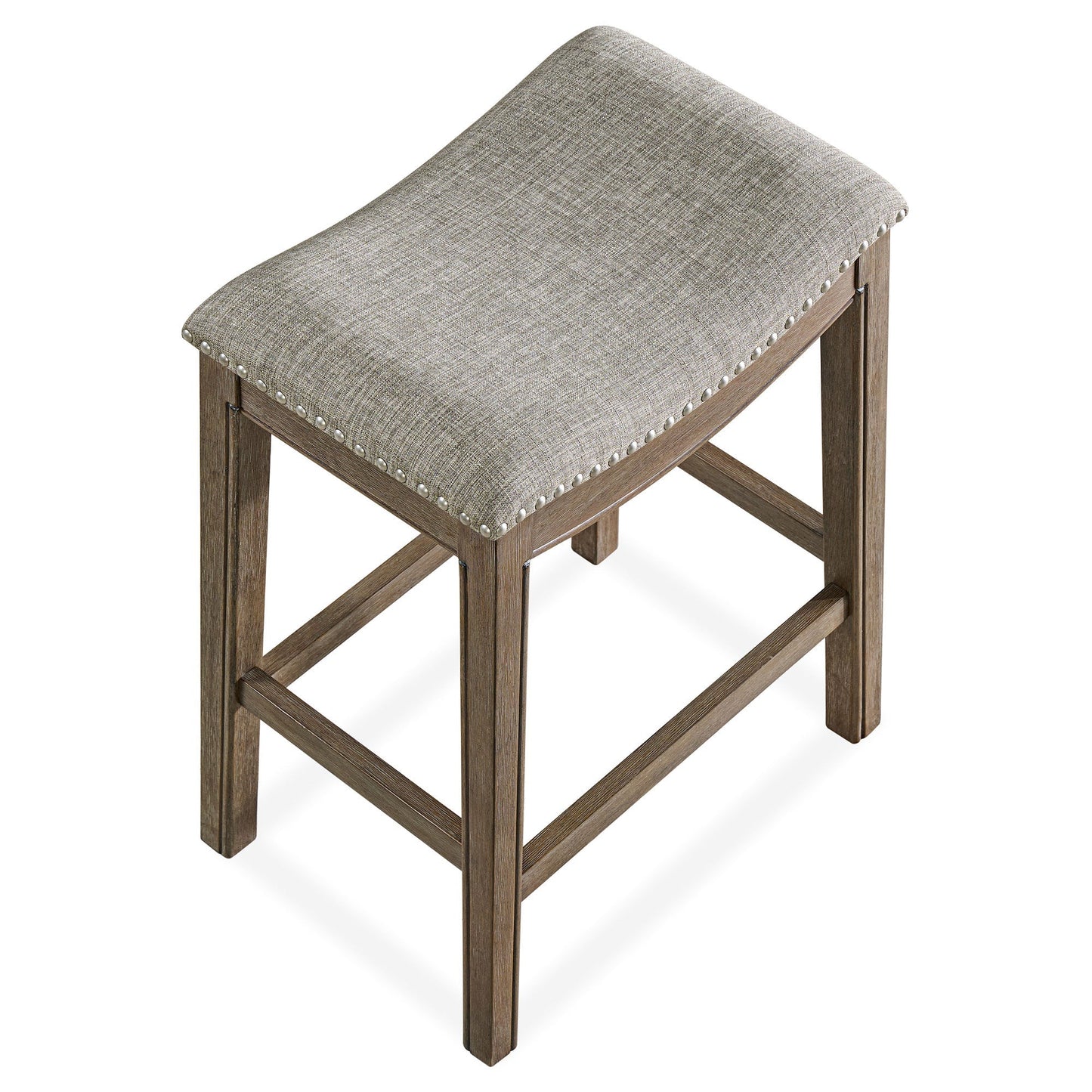 ROME + OAK Parker Backless Saddle Kitchen Counter Stool, Walnut, Grey Upholstery