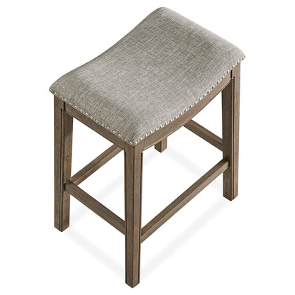 ROME + OAK Parker Backless Saddle Kitchen Counter Stool, Walnut, Grey Upholstery