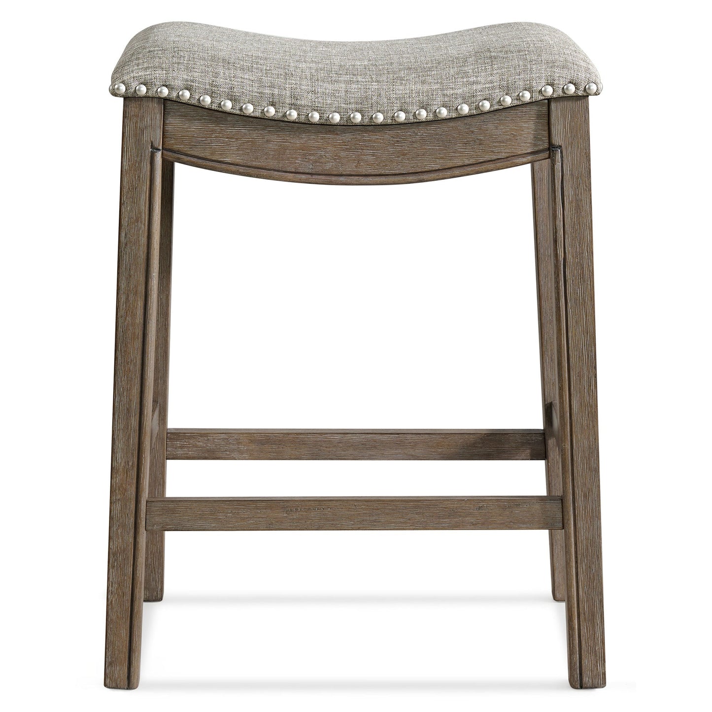 ROME + OAK Parker Backless Saddle Kitchen Counter Stool, Walnut, Grey Upholstery