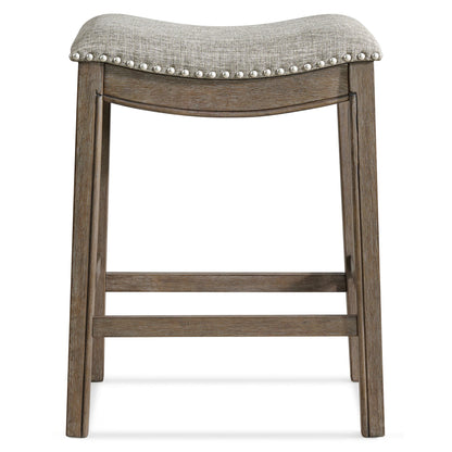 ROME + OAK Parker Backless Saddle Kitchen Counter Stool, Walnut, Grey Upholstery