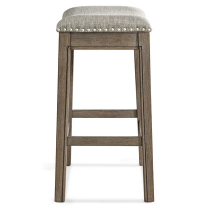 ROME + OAK Parker Backless Saddle Kitchen Counter Stool, Walnut, Grey Upholstery