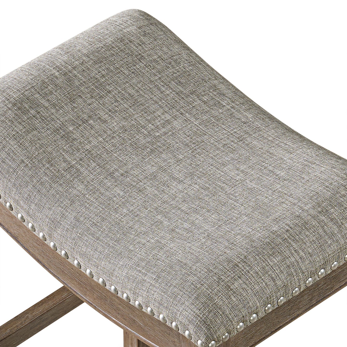 ROME + OAK Parker Backless Saddle Kitchen Counter Stool, Walnut, Grey Upholstery