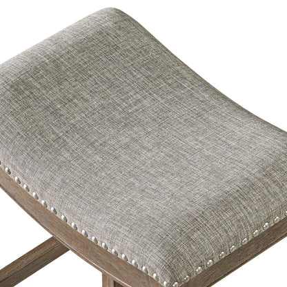 ROME + OAK Parker Backless Saddle Kitchen Counter Stool, Walnut, Grey Upholstery