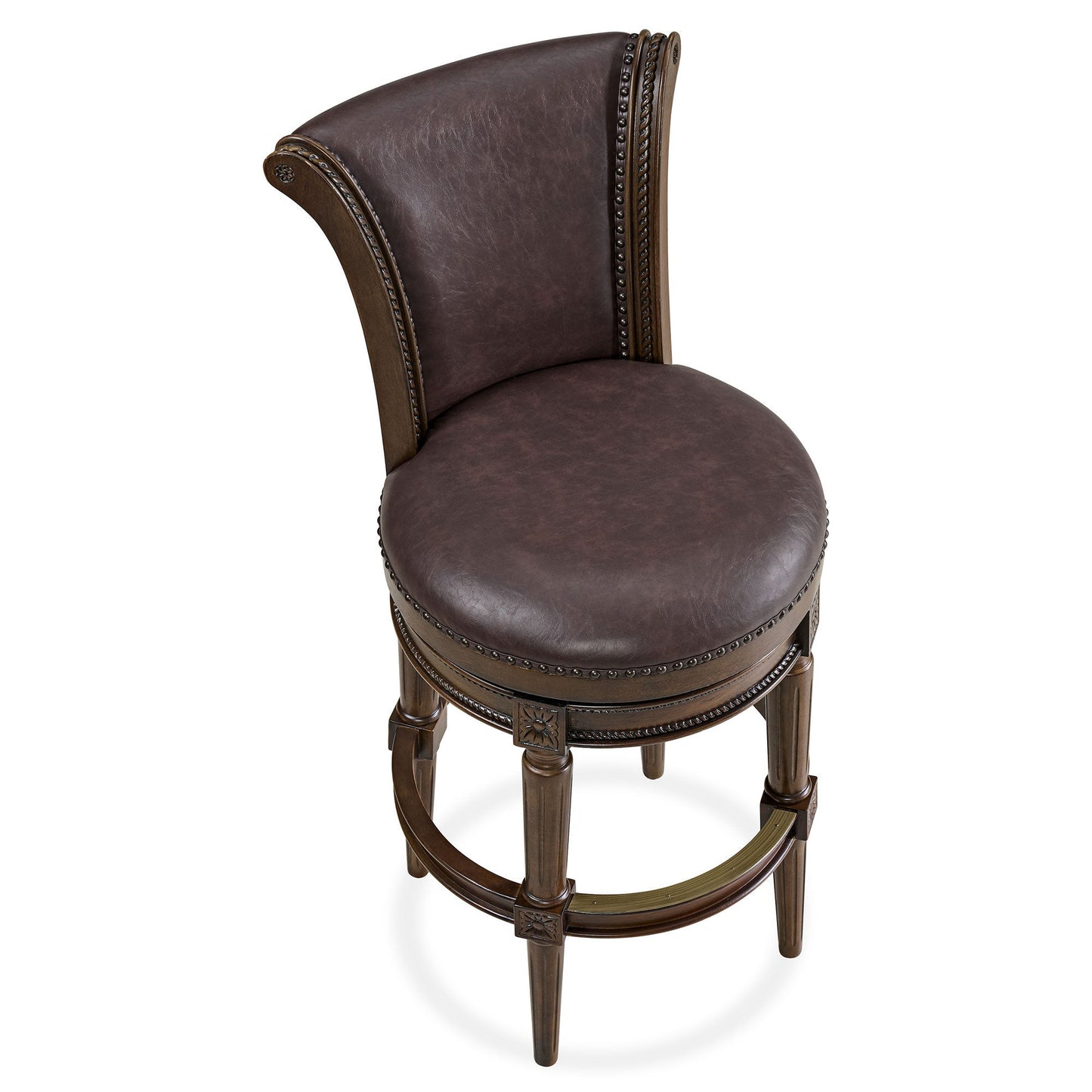 ROME + OAK Runyan Bar Stool, Dark Walnut Finish with Vintage Brown Vegan Leather