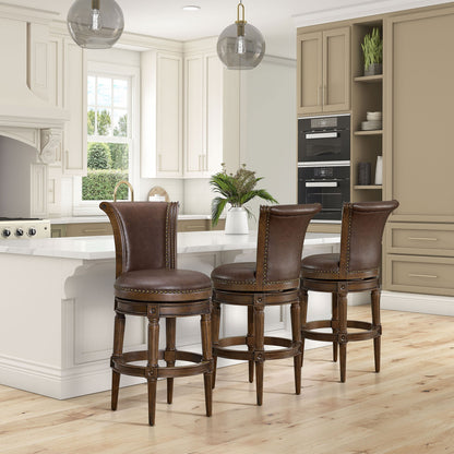 ROME + OAK Runyan Bar Stool, Dark Walnut Finish with Vintage Brown Vegan Leather