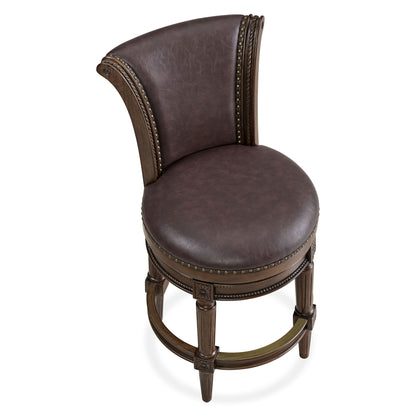 ROME + OAK Runyan Counter Stool, Dark Walnut Finish, Vintage Brown Vegan Leather