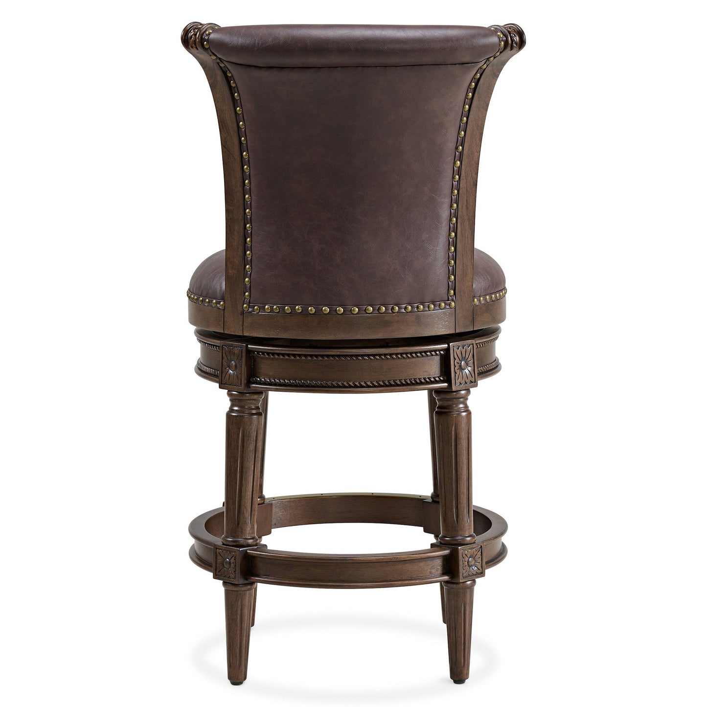 ROME + OAK Runyan Counter Stool, Dark Walnut Finish, Vintage Brown Vegan Leather