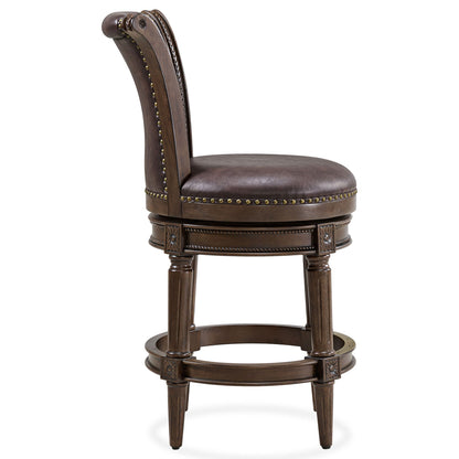 ROME + OAK Runyan Counter Stool, Dark Walnut Finish, Vintage Brown Vegan Leather