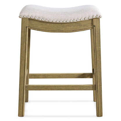 ROME + OAK Parker Backless Saddle Kitchen Counter Stool, Natural, Cream Fabric