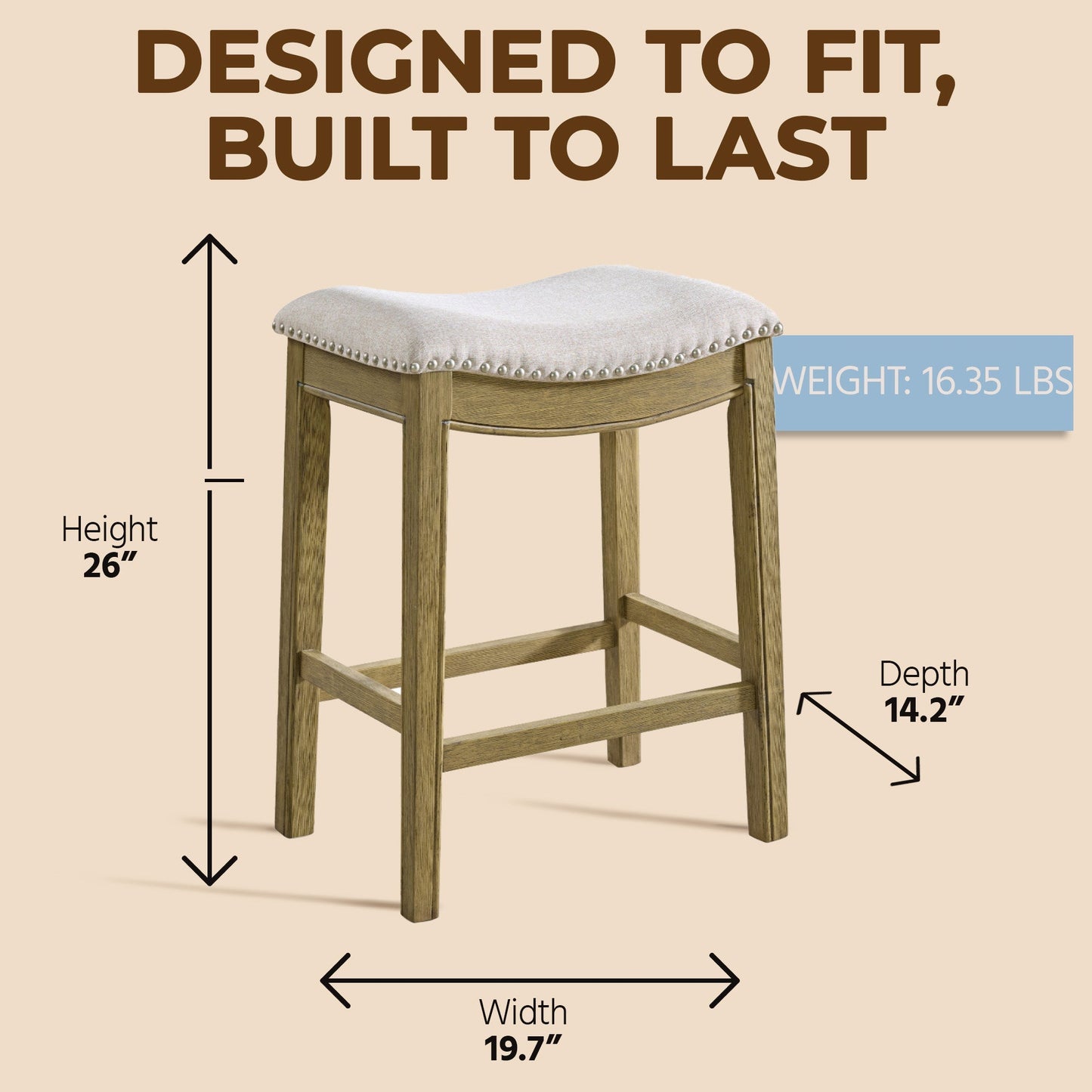 ROME + OAK Parker Backless Saddle Kitchen Counter Stool, Natural, Cream Fabric