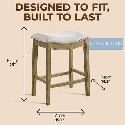 ROME + OAK Parker Backless Saddle Kitchen Counter Stool, Natural, Cream Fabric