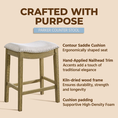 ROME + OAK Parker Backless Saddle Kitchen Counter Stool, Natural, Cream Fabric