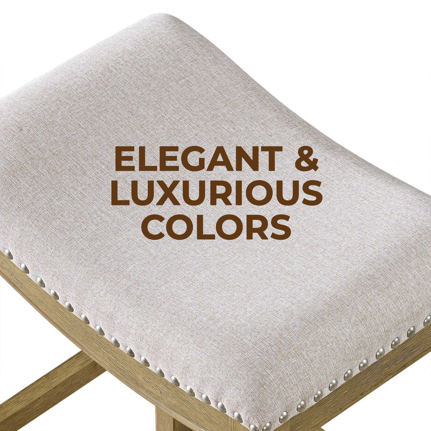 ROME + OAK Parker Backless Saddle Kitchen Counter Stool, Natural, Cream Fabric