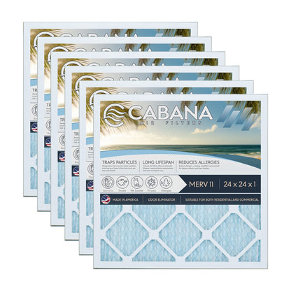 Cabana Air Filters 6 Pack HVAC Furnace Air Filters, MERV 11, 24 x 24 x 1, White