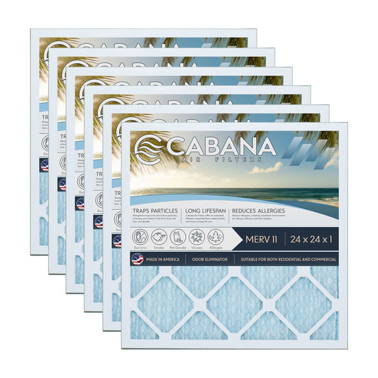Cabana Air Filters 6 Pack HVAC Furnace Air Filters, MERV 11, 24 x 24 x 1, White