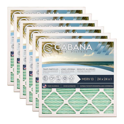 Cabana Air Filters 6 Pack HVAC Furnace Air Filters, MERV 13, 24 x 24 x 1, White