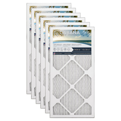 Cabana Air Filters 6 Pack HVAC Furnace Air Filters, MERV 8, 12 x 24 x 1, White