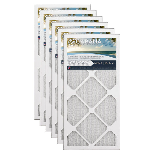 Cabana Air Filters 6 Pack HVAC Furnace Air Filters, MERV 8, 12 x 24 x 1, White