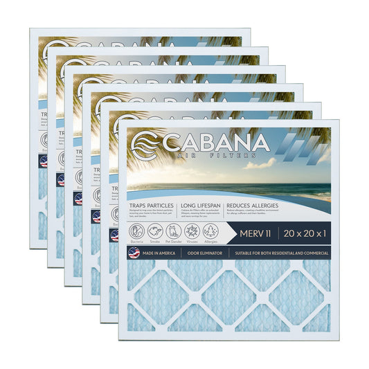 Cabana Air Filters 6 Pack HVAC Furnace Air Filters, MERV 11, 20 x 20 x 1, White