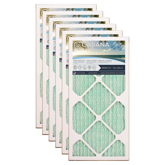 Cabana Air Filters 6 Pack HVAC Furnace Air Filters, MERV 13, 12 x 24 x 1, White