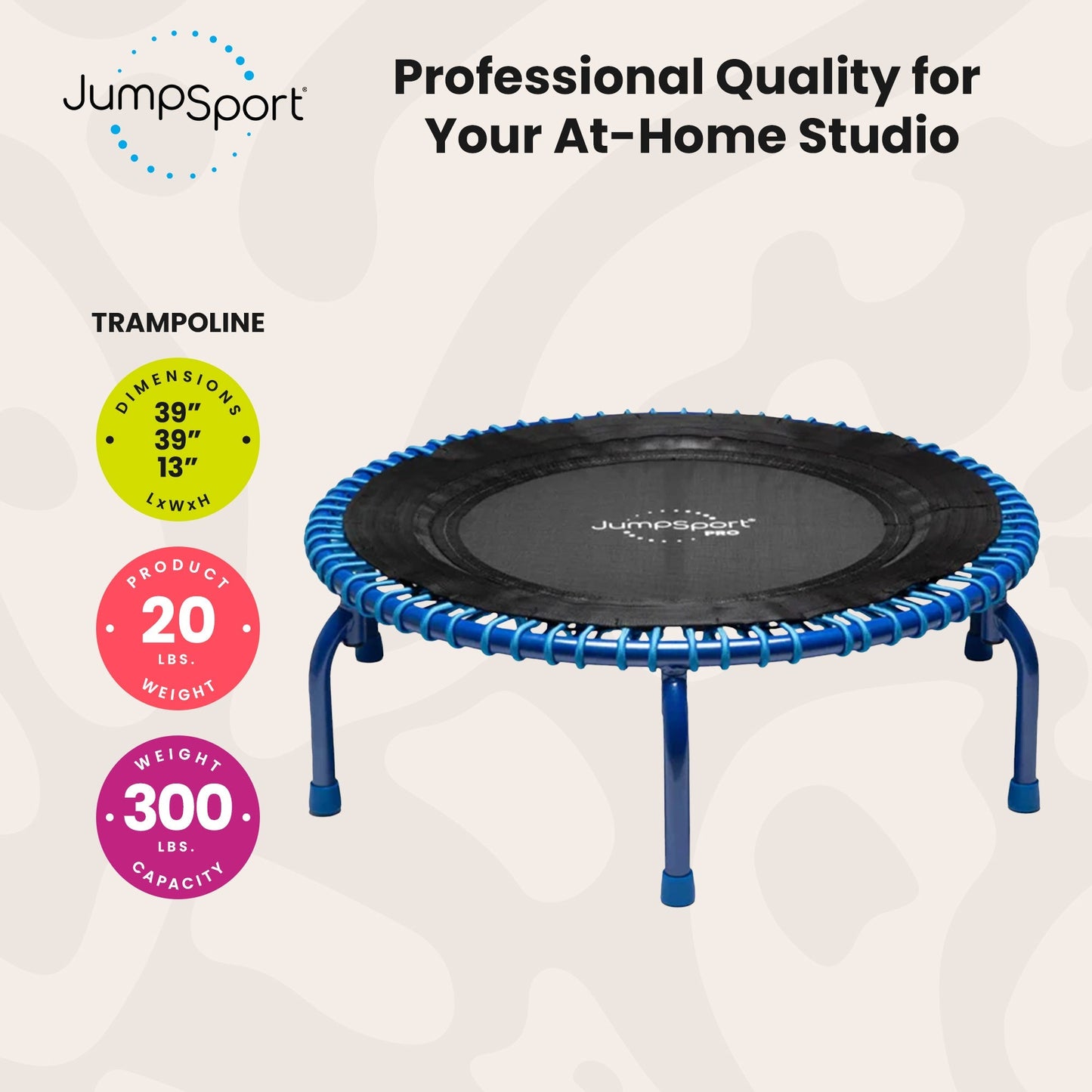 JumpSport 350 PRO Fitness Trampoline, Cardio Workout Equipment, 39 Inch, Blue