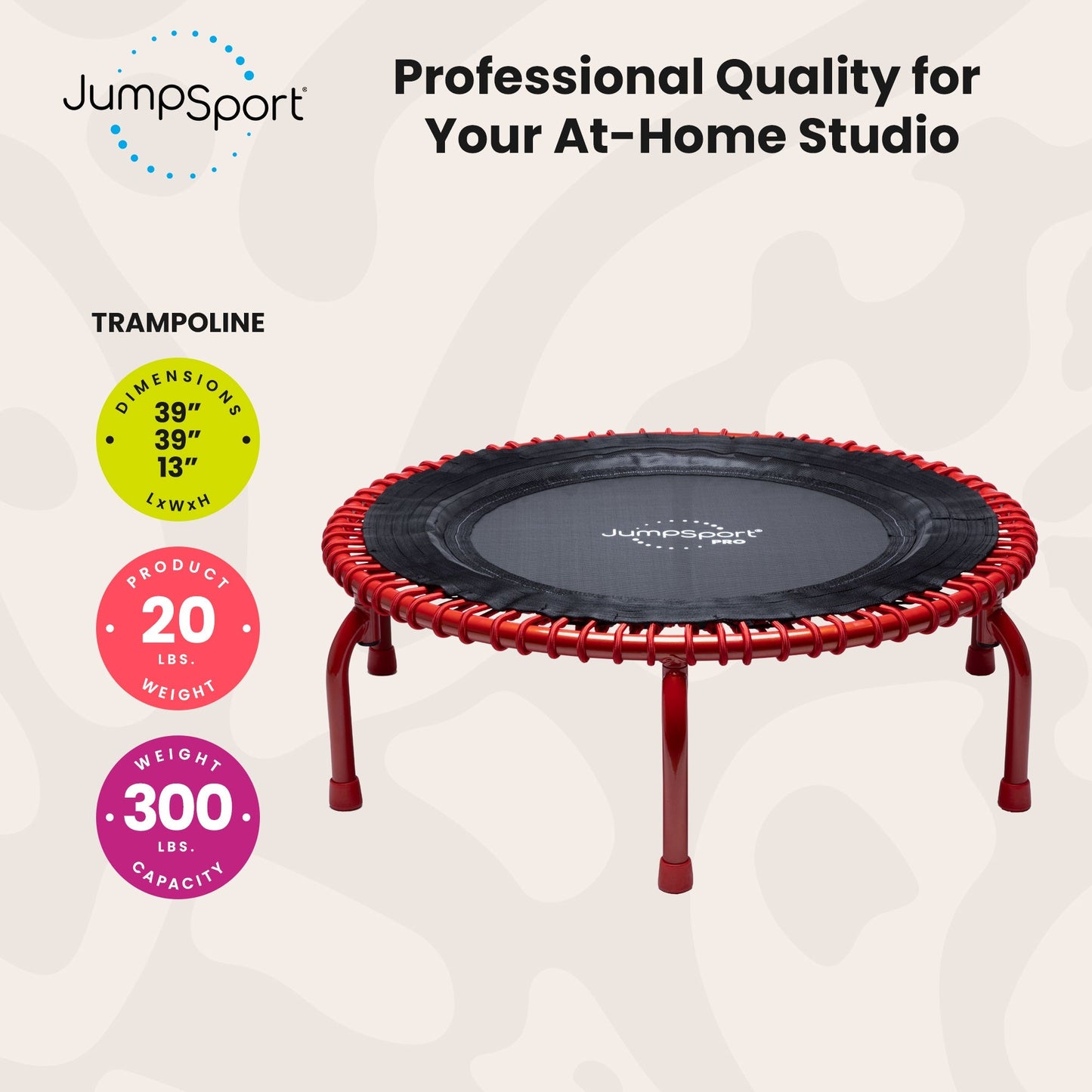 JumpSport 350 PRO Fitness Trampoline, Cardio Workout Equipment, 39 Inch, Ignite