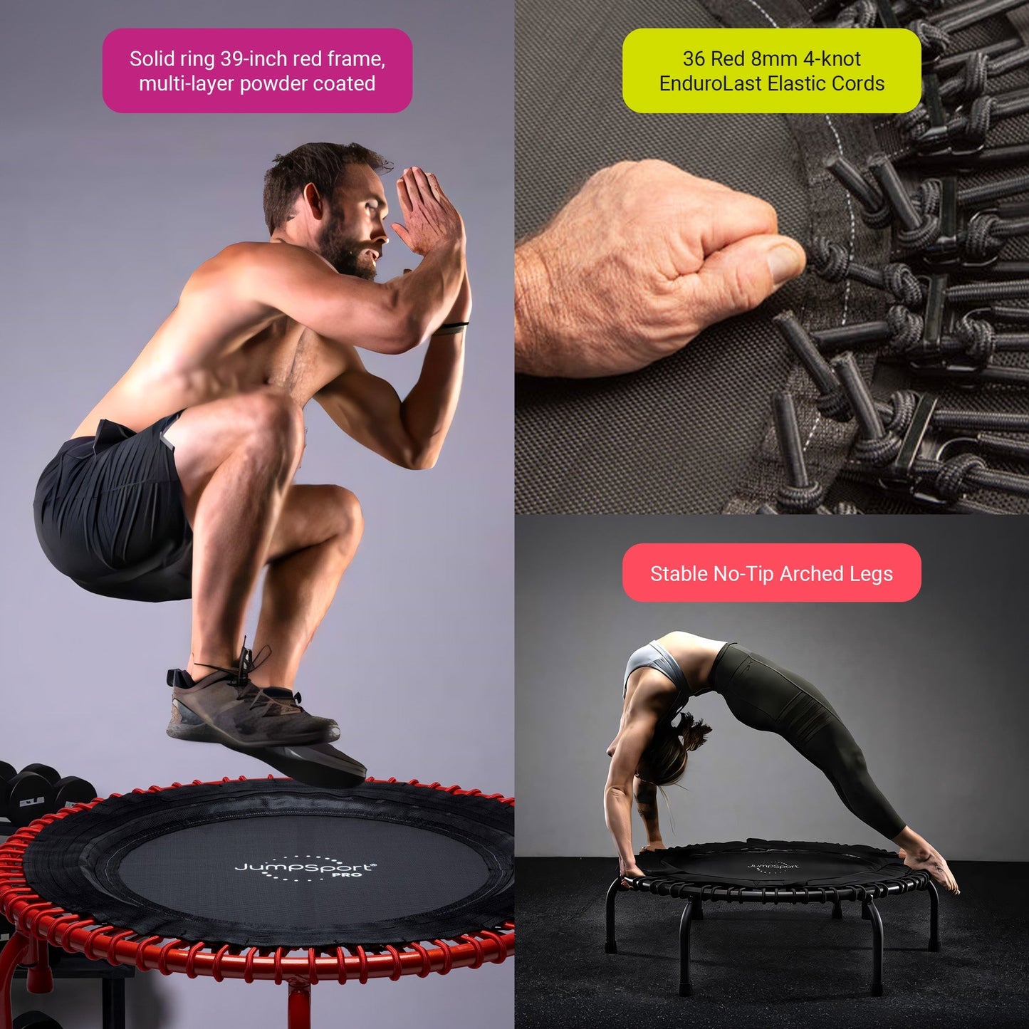 JumpSport 350 PRO Fitness Trampoline, Cardio Workout Equipment, 39 Inch, Ignite