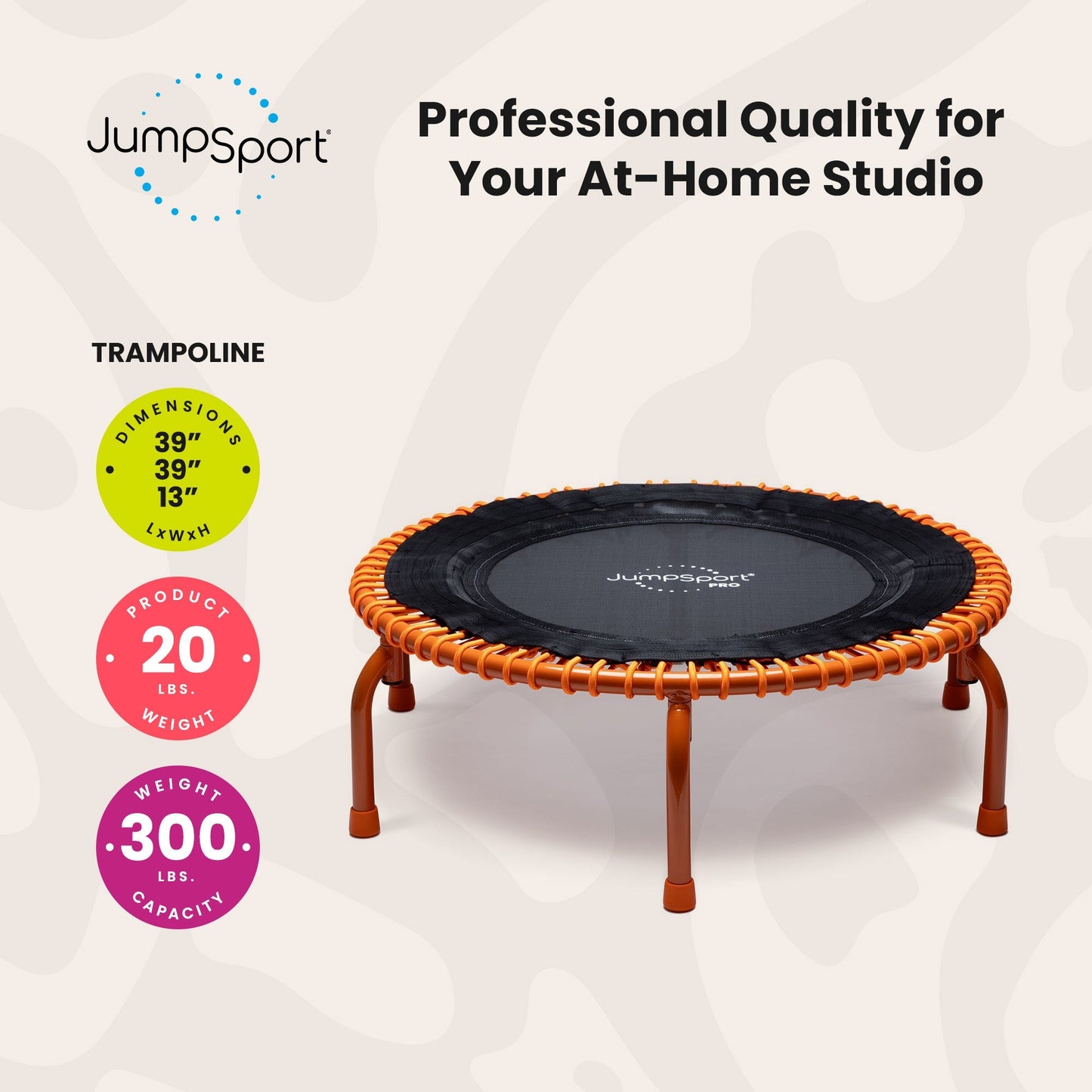 JumpSport 350 PRO Fitness Trampoline, Cardio Workout Equipment, 39 Inch, Energize
