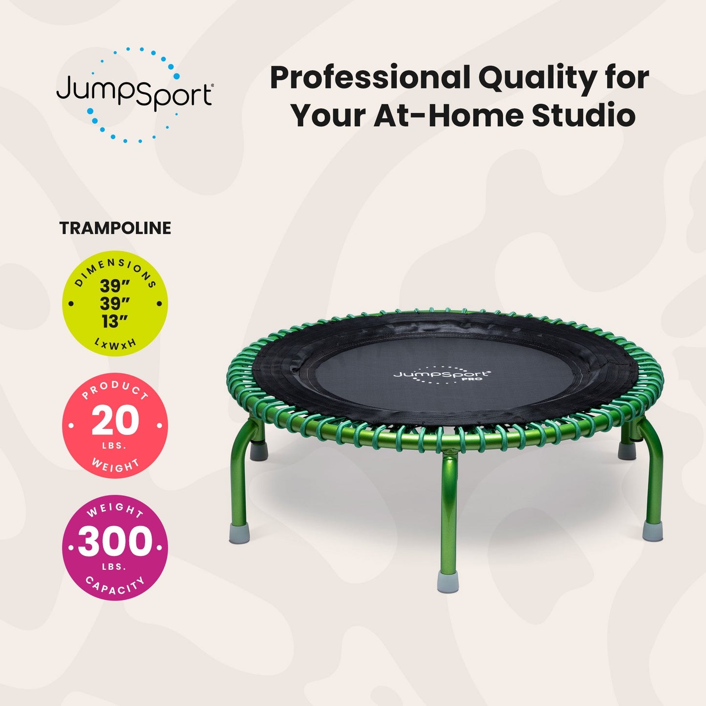 JumpSport 350 PRO Fitness Trampoline, Cardio Workout Equipment, 39 Inch, Thrive