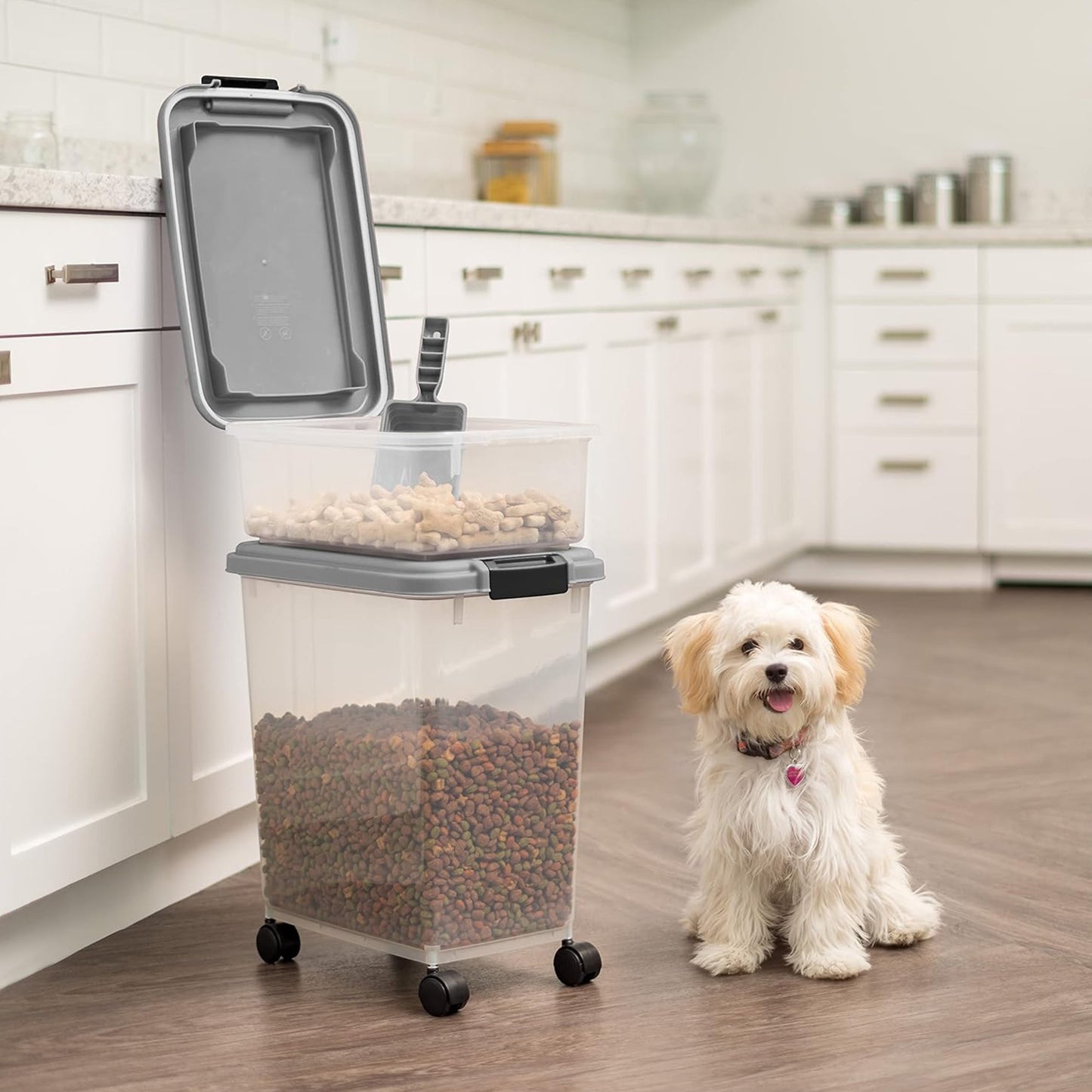 IRIS USA Pet Food Stackable Storage Container with Scoop, 30 lbs & 11 lbs Combo