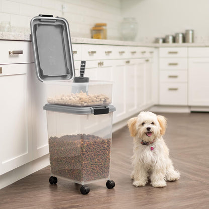 IRIS USA Pet Food Stackable Storage Container with Scoop, 30 lbs & 11 lbs Combo