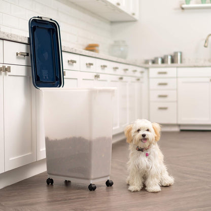 IRIS USA Pet Food Storage Container, Airtight Rolling Bin, 38 lbs, Navy, 6 Pack