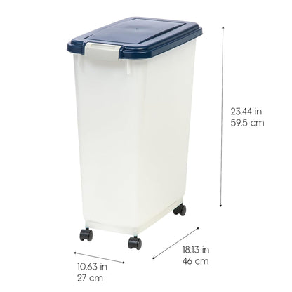 IRIS USA Pet Food Storage Container, Airtight Rolling Bin, 38 lbs, Navy, 6 Pack