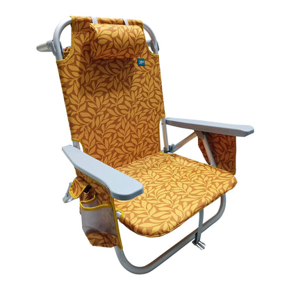 Bliss Hammocks Folding Beach Chair Recliner with Detachable Cooler, Amber Leaf