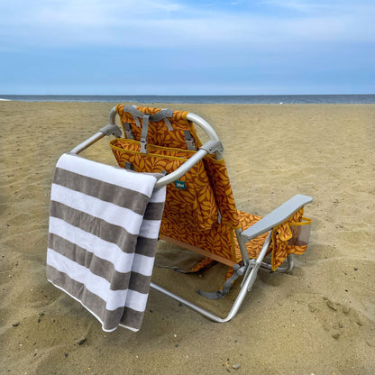 Bliss Hammocks Folding Beach Chair Recliner with Detachable Cooler, Amber Leaf