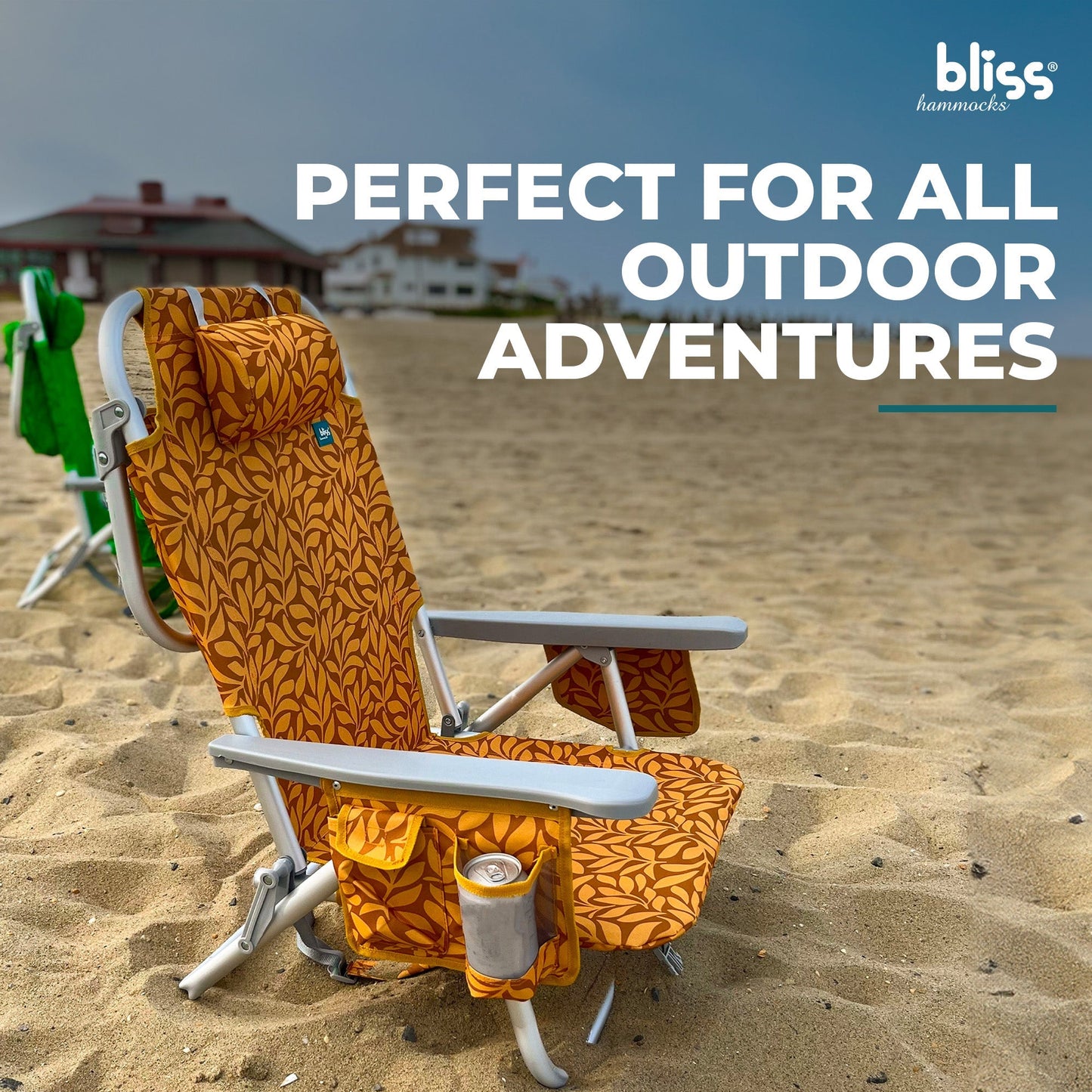 Bliss Hammocks Folding Beach Chair Recliner with Detachable Cooler, Amber Leaf