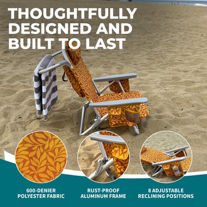 Bliss Hammocks Folding Beach Chair Recliner with Detachable Cooler, Amber Leaf