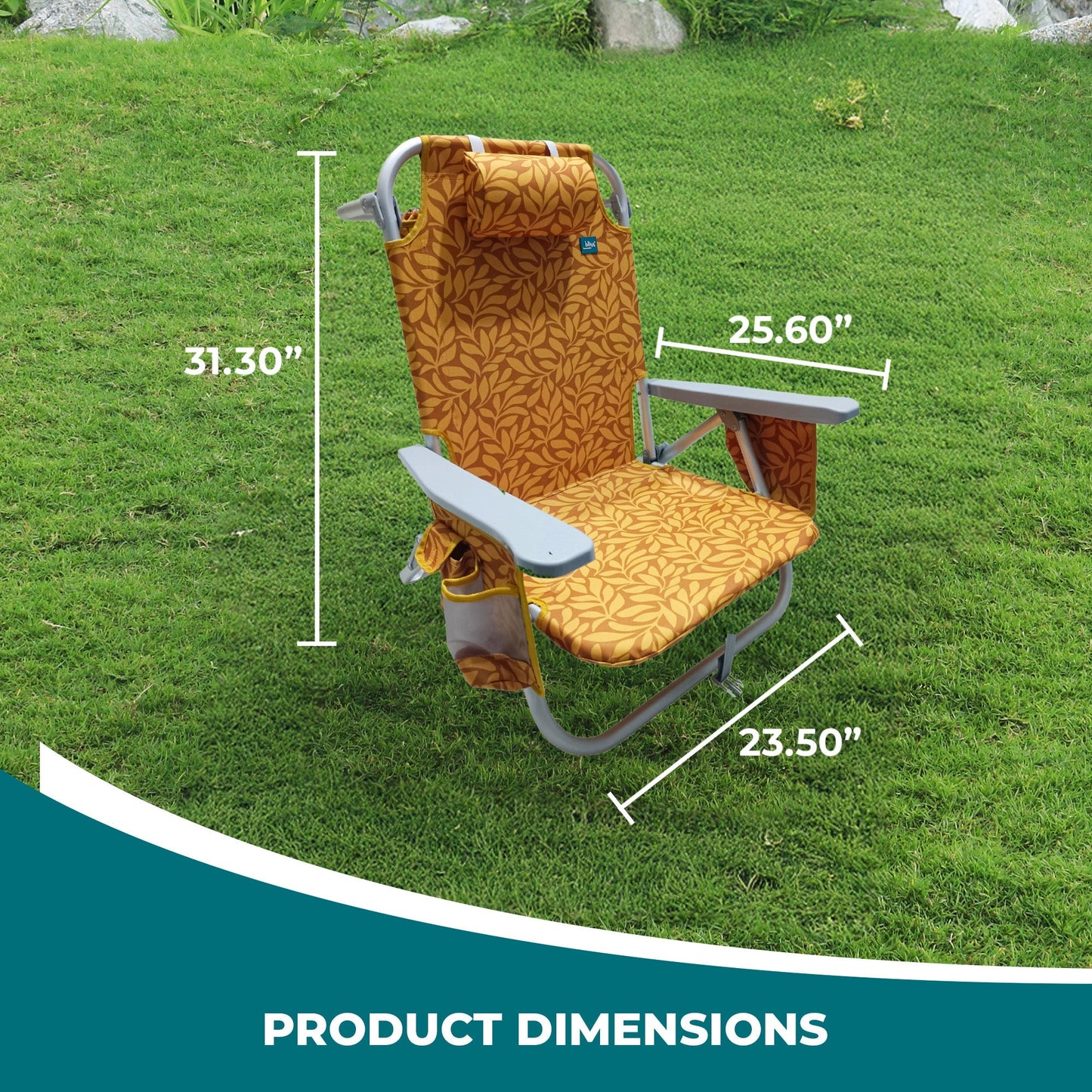 Bliss Hammocks Folding Beach Chair Recliner with Detachable Cooler, Amber Leaf