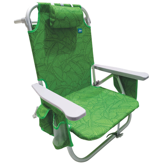 Bliss Hammocks Folding Beach Chair Recliner w/ Detachable Cooler, Banana Leaves