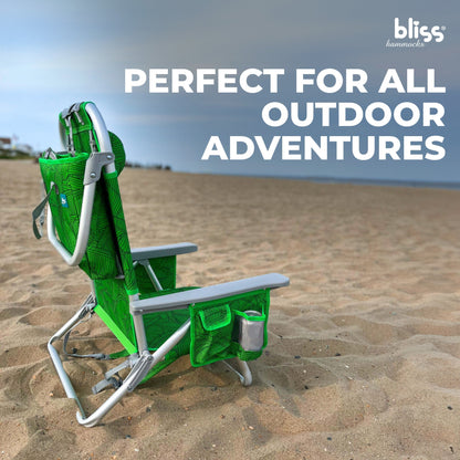 Bliss Hammocks Folding Beach Chair Recliner w/ Detachable Cooler, Banana Leaves