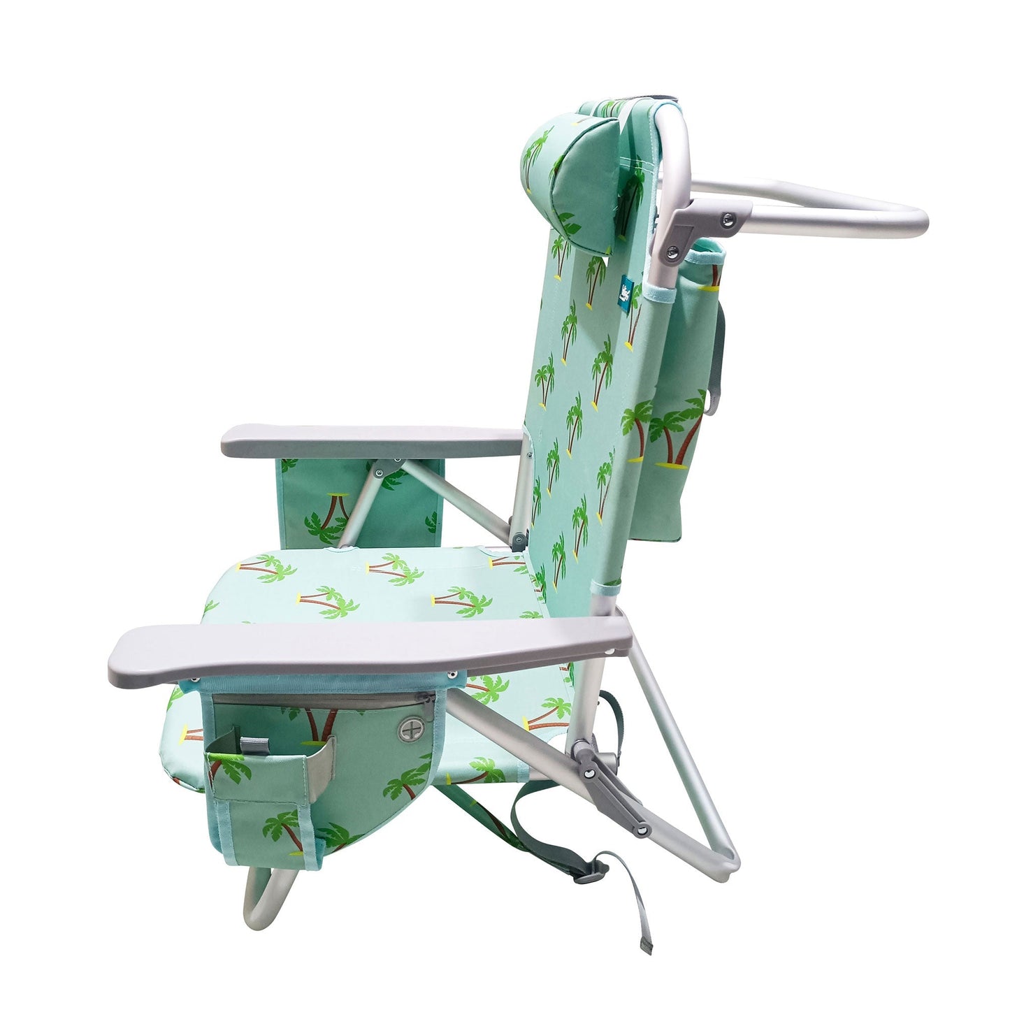 Bliss Hammocks Folding Beach Chair Recliner with Detachable Cooler, Palm Tree