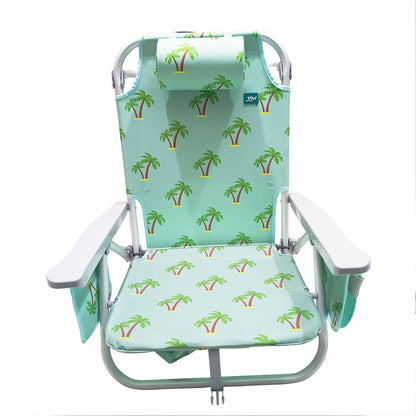 Bliss Hammocks Folding Beach Chair Recliner with Detachable Cooler, Palm Tree