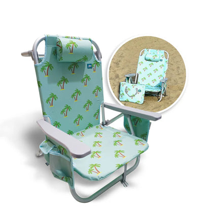 Bliss Hammocks Folding Beach Chair Recliner with Detachable Cooler, Palm Tree